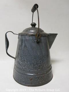 Collectible: Antique: Graniteware handled Coffee Pot with cover