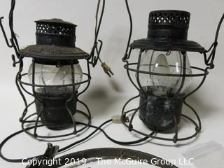 Pair of Vintage Outdoor Electric Lanterns with mounting hardware