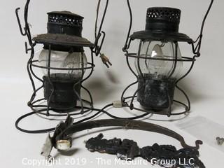 Pair of Vintage Outdoor Electric Lanterns with mounting hardware