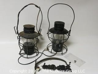 Pair of Vintage Outdoor Electric Lanterns with mounting hardware