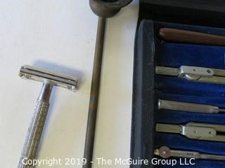 German Draftsman Set; straight razor and candle snuffer