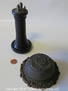 Early 20th c metal doorbell and early telephone earpiece