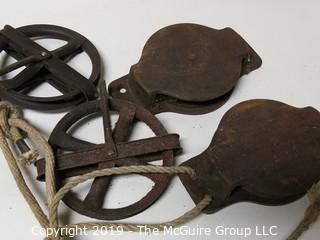 Vintage Hardware: Two Sets of Iron Pulleys