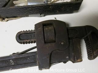 Misc: Early Monkey Wrench; Horseshoes; Ice Tongs; Iron Scroll Work 