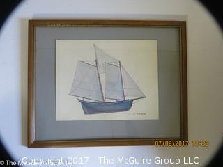 Framed Nautical print; 12 x 15