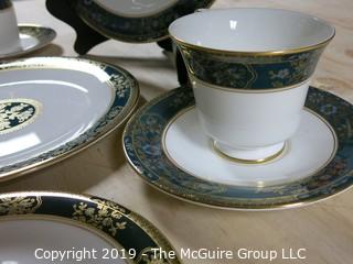 (83) Piece Set of Royal Doulton English Bone China; Carlyle Pattern; 7 piece settings; (12) dinner plates; (12) salad Plates; (12) dessert plates; (11) coffee saucers; (12) coffee cups; (12) demi-tasse Cups; (12) demi-tasse saucers