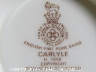 (83) Piece Set of Royal Doulton English Bone China; Carlyle Pattern; 7 piece settings; (12) dinner plates; (12) salad Plates; (12) dessert plates; (11) coffee saucers; (12) coffee cups; (12) demi-tasse Cups; (12) demi-tasse saucers