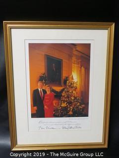 1993 Framed Holiday Signed Photo of President Clinton and the First Lady