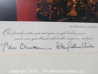 1993 Framed Holiday Signed Photo of President Clinton and the First Lady