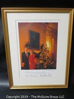 1993 Framed Holiday Signed Photo of President Clinton and the First Lady