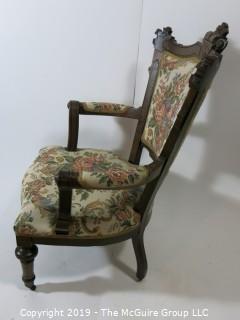 Furniture: Vintage: Antique: EastLake Vict5orian Carved Embroidered Arm Chair; 22W x 27D x 41"T