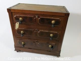 Furniture: Vintage: Antique: 3-Drawer Chest w/White Marble Top and Excellent Veneers, on Casters; 29 x 16 x 29 1/2"T 