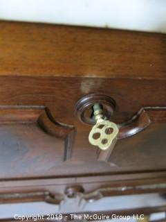 Furniture: Vintage: Antique: 3-Drawer Chest w/White Marble Top and Excellent Veneers, on Casters; 29 x 16 x 29 1/2"T 