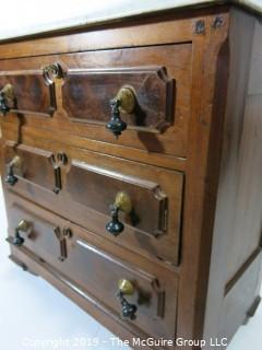 Furniture: Vintage: Antique: 3-Drawer Chest w/White Marble Top and Excellent Veneers, on Casters; 29 x 16 x 29 1/2"T 