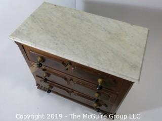 Furniture: Vintage: Antique: 3-Drawer Chest w/White Marble Top and Excellent Veneers, on Casters; 29 x 16 x 29 1/2"T 