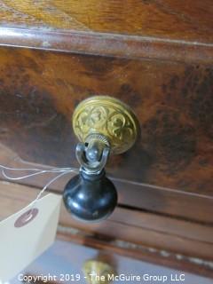 Furniture: Vintage: Antique: 3-Drawer Chest w/White Marble Top and Excellent Veneers, on Casters; 29 x 16 x 29 1/2"T 