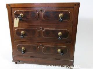 Furniture: Vintage: Antique: 3-Drawer Chest w/White Marble Top and Excellent Veneers, on Casters; 29 x 16 x 29 1/2"T 