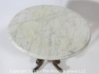 Furniture: Vintage: Antique: Eastlake Pedestal Carved Table; Oval; White marble; 18 x 22" top x 29"T