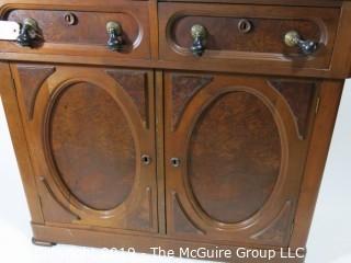 Furniture: Vintage: Antique: Sideboard: White Marble Top, 2-drawers, 2 lower shelves; 42W x 18D x 36"T; (similar pulls to lot#135)