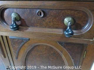 Furniture: Vintage: Antique: Sideboard: White Marble Top, 2-drawers, 2 lower shelves; 42W x 18D x 36"T; (similar pulls to lot#135)