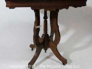 Furniture: Vintage: Antique: Eastlake Pedestal Carved Table w/Rectangular White Marble Top; 28W x 20D x 30"T