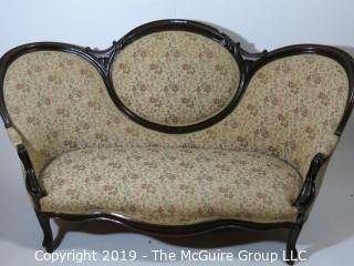 Furniture: Vintage: Antique: Eastlake Victorian Carved Embroidered Sofa Settee; 70 x 40 x 15" seat height