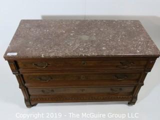 Furniture: Vintage: Antique: 3 Drawer Marble Top Chest; Excellent Veneers; 45 x 21 x 28 1/2"T