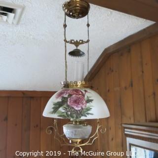 Lighting: Vintage: Electrified: Kerosene Lamp: Painted Floral Shade - Peony?