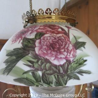 Lighting: Vintage: Electrified: Kerosene Lamp: Painted Floral Shade - Peony?