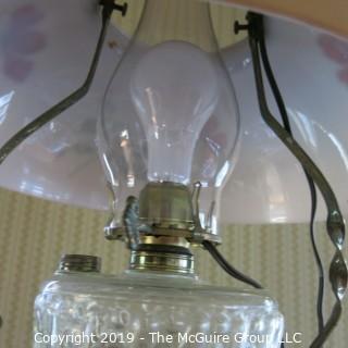 Lighting: Vintage: Electrified: Kerosene Lamp: Painted Floral Shade -  ?