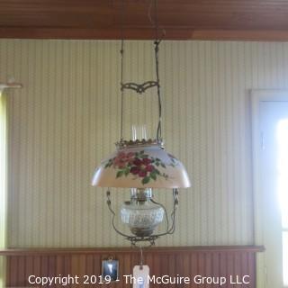 Lighting: Vintage: Electrified: Kerosene Lamp: Painted Floral Shade -  ?