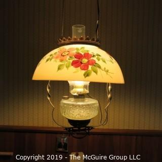 Lighting: Vintage: Electrified: Kerosene Lamp: Painted Floral Shade -  ?