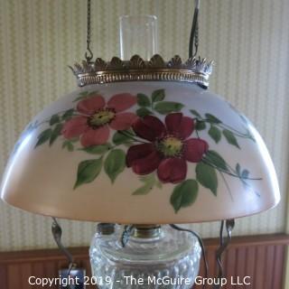 Lighting: Vintage: Electrified: Kerosene Lamp: Painted Floral Shade -  ?