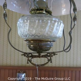 Lighting: Vintage: Electrified: Kerosene Lamp: Painted Floral Shade -  ?