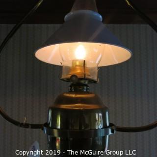 Lighting: Vintage: Electrified: Kerosene Lamp: Brass Base w/ white conical shade