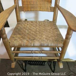 Furniture: Vintage: Antique: Cain Woven Rocking Arm Chair Spindle