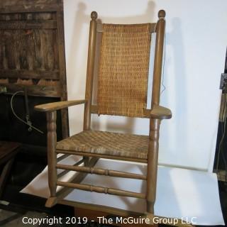 Furniture: Vintage: Antique: Cain Woven Rocking Arm Chair Spindle