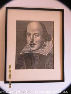 Framed etching of William Shakespeare; 11 1/2 x 14 1/2 