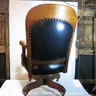 Furniture: Vintage: Antique: HEAVY Leather Office Chair on Casters