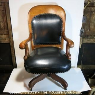 Furniture: Vintage: Antique: HEAVY Leather Office Chair on Casters