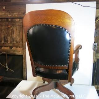 Furniture: Vintage: Antique: HEAVY Leather Office Chair on Casters