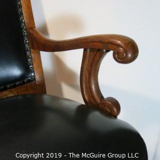 Furniture: Vintage: Antique: HEAVY Leather Office Chair on Casters