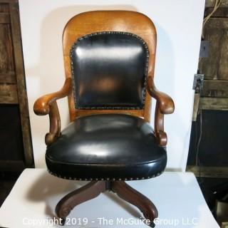 Furniture: Vintage: Antique: HEAVY Leather Office Chair on Casters