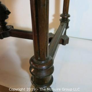 Furniture: Vintage: Antique: EastLake Pedestal Carved Writing Table w/Black Leather Surface and 1 Drawer