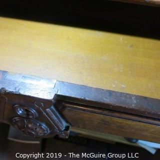 Furniture: Vintage: Antique: EastLake Pedestal Carved Writing Table w/Black Leather Surface and 1 Drawer