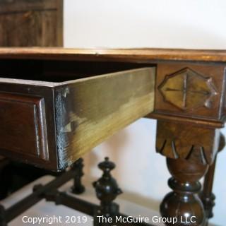 Furniture: Vintage: Antique: EastLake Pedestal Carved Writing Table w/Black Leather Surface and 1 Drawer