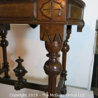 Furniture: Vintage: Antique: EastLake Pedestal Carved Writing Table w/Black Leather Surface and 1 Drawer