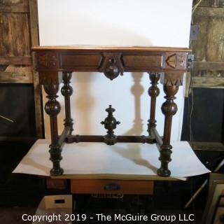 Furniture: Vintage: Antique: EastLake Pedestal Carved Writing Table w/Black Leather Surface and 1 Drawer