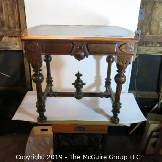 Furniture: Vintage: Antique: EastLake Pedestal Carved Writing Table w/Black Leather Surface and 1 Drawer