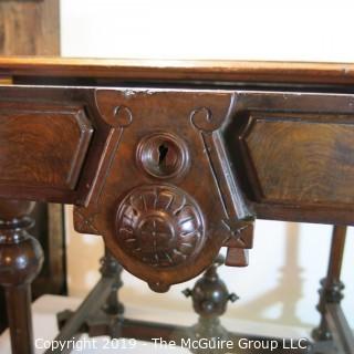 Furniture: Vintage: Antique: EastLake Pedestal Carved Writing Table w/Black Leather Surface and 1 Drawer